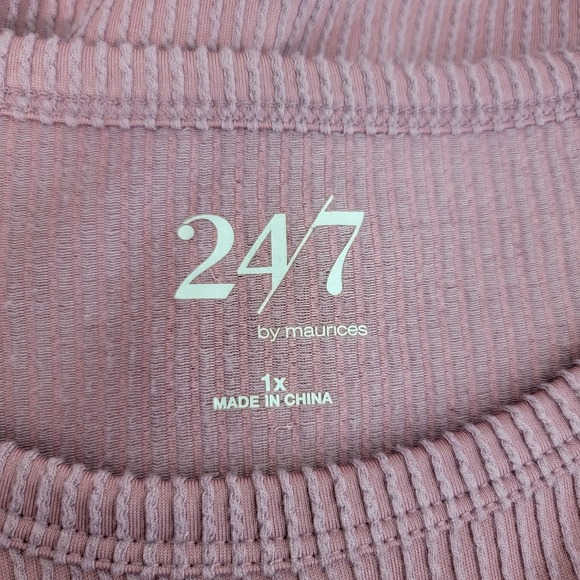 24/7 by Maurices Plus Size 1x Ribbed Knit Short Sleeve Tee Mauve Boxy Lagenlook - Picture 5 of 9